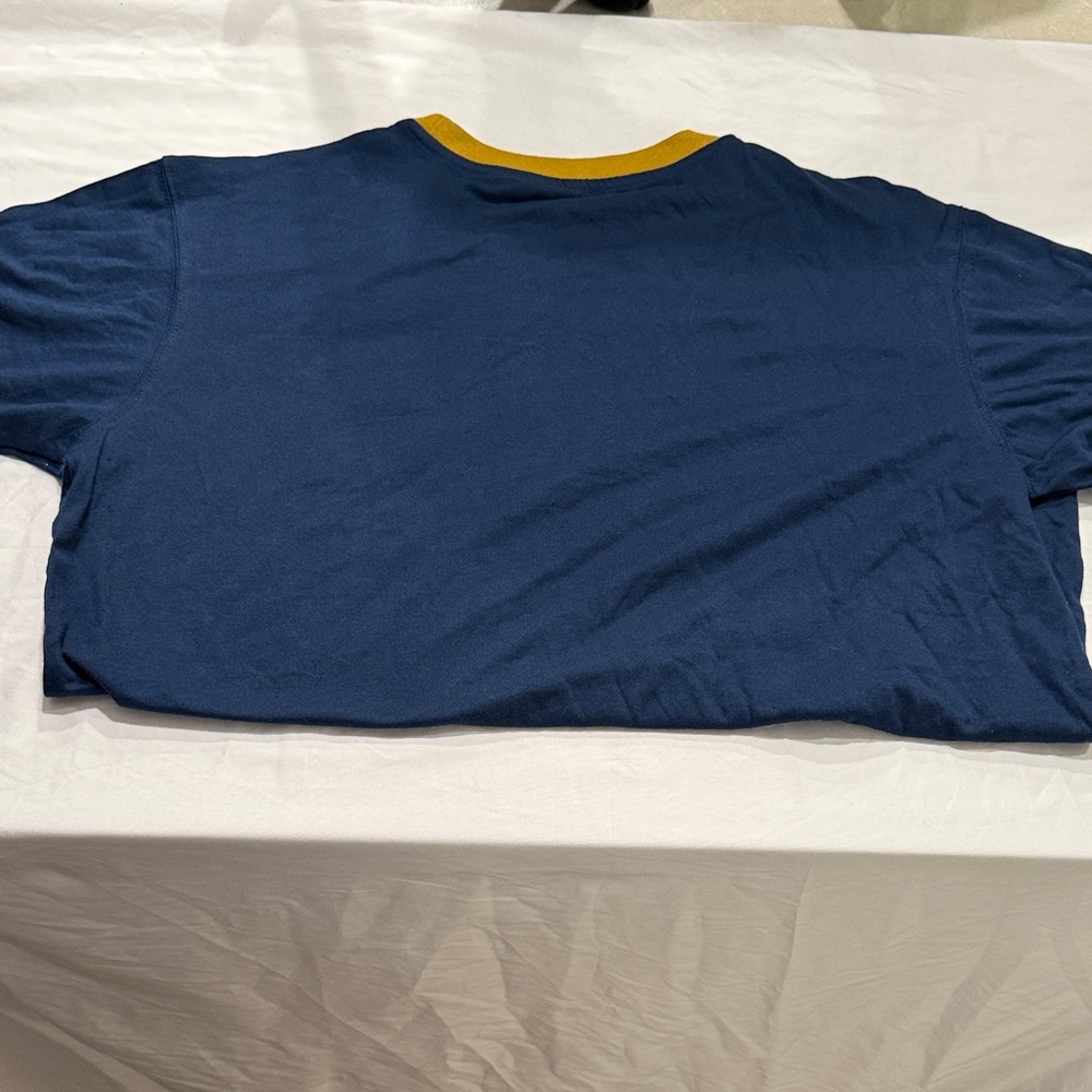 Miller Lite Football Navy Blue T-Shirt with Mustard Yellow Neck Trim - Picture 5 of 5